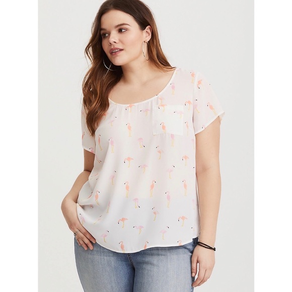 torrid Tops - Torrid Dainty Flamingo Blouse Shirt Button Back